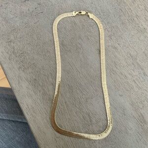 Gold Platted Thick Herringbone Chain Necklace -  16" Long